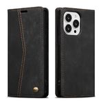 QLTYPRI Wallet Case for iPhone 13 Pro Max, Vintage PU Leather Folio Case with Card Slots Kickstand Magnetic Closure Shockproof Flip Phone Cover for iPhone 13 Pro Max - Retro Black