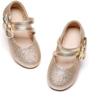 Otter MOMO Toddler Little Girls Mary Jane Ballerina Flats Shoes Party Dress Princess Shoes, Df21-gold, 11 Little Kid