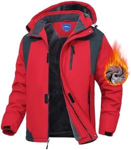 Zoofly Winter Jacket for Men Waterproof Ski Warm Coat with Hood Snow Fleece Liner Windproof Ripstop Raincoat with Zip Pockets Outdoor Mountain Red M
