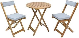 My Home My Living 20-0095-GRY-EC Acacia Wood 3-Piece Bistro Set, Natural Wood/Grey