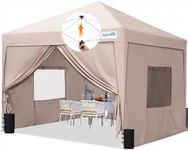 Quictent Privacy 8x8 Easy Pop up Canopy Tent with Sidewalls, Instant Gazebo Canopy Shelter Enclosed Portable, Mesh Windows & Waterproof (Tan)