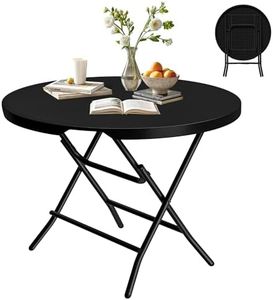 DWVO Round Folding Table for Outdoor/Indoor, 32 Inch Foldable Table w/Sturdy Metal Frame, Lightweight Yet Thick Table Top Ideal for Patio Backyard Dining Room Events, Black