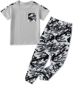 mksodopy Boys Clothes,Boy outfits 2-Piece Camouflage Short-Sleeved T-shirt Camouflage Pant Teen Boys Clothing