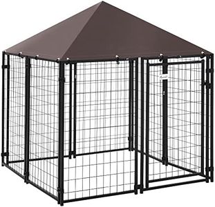 PawHut Perrera de Exterior con Techo 141x141x153 cm Corral para Perros de Jardín Parque para Mascotas con Malla de Metal y Puerta con Cerradura para Terraza Balcón Patio Negro