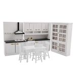 Dollhouse Kitchen Kit, 1:12Doll House Kitchen Dining Table and Chair Set, Miniature Model Ornament for 1/12 Scale Dollhouse or Doll