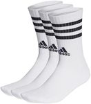 adidas Unisex 3-Stripes Cushioned Crew Socks 3 Pairs, White / Black, 13-14.5