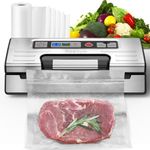 Gasbye Vacuum Sealer Machine, 90kPa Food Sealer with Double Heat Seal for Dry/Moist Food, Easy-lock Handle, Built-in Bag Storage & Cutter, Progress Display, Removable Drip Tray, Silver