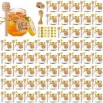 GIVAMEIHF 60 pack Mini Glass Honey jars-1.5oz,Small Hexagonal Honey Jars with Wooden Dipper Gold Lid Bee Charms Gold Gift Bags and Rope for Baby Shower Wedding Party Favors