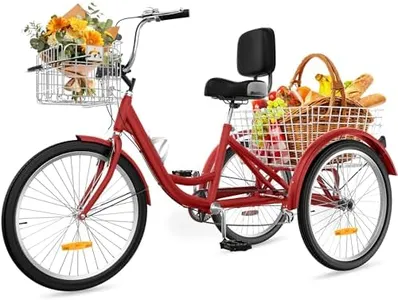 DWVO 24 26 Inch Adult Tricycle, Single Speed 7-Speed 3-Wheel Bike for Adults, Trike for Women Men with Detachable Front and Rear Baskets for Picnic Exercise Shopping