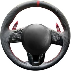 Loncky Custom Carbon Fiber Leather Steering Wheel Cover for Mazda CX-5 2013 2014 2015 2016 / Mazda 6 2014 2015 2016 / Mazda 3 2014 2015 2016 / Mazda CX-3 2016 / Scion iA 2016 OEM Stitched Accessories