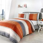 Fusion - Orange Wide Stripe Duvet Cover - Super King Bedding Size (26x 220cm) - Contemporary Stripe Duvet Cover in Terracotta & Grey - Orange/Grey Lined Bedding Set - Betley Classic Collection