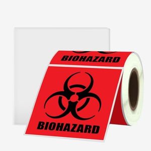 Biohazard Warning Label, 2" x 2", 250 Labels Per Roll, Coated Paper, Universal Biohazard Symbol, Self-Adhesive