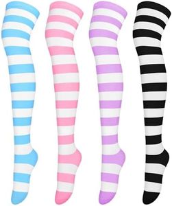 Aneco Over Knee Thigh Socks High Thigh Stockings Women Sock for Cosplay,Daily Wear (Set A 4 Pairs)