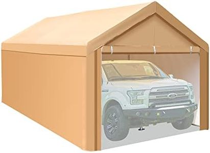 PHI VILLA 10x20 ft Heavy Duty Carport Car Canopy Garage Extra Storage Shelter Boat Party Tents Shed with Removable Sidewalls and Doors, Beige