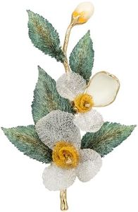 SHE'S FREE STYLE JUST FOR YOU [Van Gogh] Original Handmade Rose Brooches for Women, Layered Flower Brooch Pin with Embroidery Leaves, 14K Gold-Plated Details Elegant Floral Brooches and Pins (White Rose)