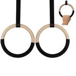 MAMOI® Gymnastics Rings Wood - Gymnastics Rings for Full Body Workout Calisthenics, Gymnastics Rings with Straps and Bag for Indoor Use