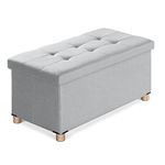 BRIAN & DANY Ottoman Storage Box with 4 Wood Legs, Linen Storage Ottoman for Living Room, Light Gray, 76 x 38 x 38 cm