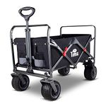 TMZ Foldable Hand Cart, All-Terrain Folding Trolley Cart, Garden Trolley Cart, 120kgs Large Capacity Beach Wagon, Heavy Duty Folding Wagon for Groceries, Beach, Garden, Shopping(Black/Gray)