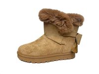 READYSALTED Women's Chestnut Brown Suede Cosy Faux Fur Bow Mini Ankle Snow Boots (BY-231-CB,UK5)