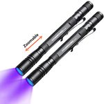 UV Flashlight Pen, LED 395nm Ultraviolet Flashlight, Zoomable Blacklight Flashlight IPX4 Waterproof Detector for Pet Urine, Cat Dog Stains, Bed Bug, Household Wardrobe Toilet-2 Pack