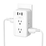 BN-LINK Multiple Plug Outlet Extender, 6 Wall Outlets and 3 USB Ports (1 USB C), Multi Outlet Splitter Power Strip, USB Wall Power Strip Plug Adapter for Home, Office, Travel, 5V, 3.4A