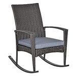 Outsunny Outdoor PE Rattan Rocking Chair, Garden Wicker Glider Rocking Chair Set with Armrest and Cushion for Patio, Balcony, Deck, Grey