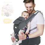 FRUITEAM 6-in-1 Baby Carrier with Waist Stool/Hip Seat for Breastfeeding, One Size Fits All - Adapt to Newborn, Infant & Toddler (Dark Grey)