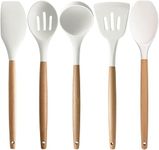 ALLWIN HOUSEWARE W 5 Piece Silicone Spatulas Wooden Handle Non-Stick Silicone Spatula,Bpa Free Non Toxic Wooden Handle Spatula Set Used For Bake & Cooking (Cream, 5)