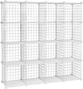 SONGMICS Armario Modular de Alambre metálico con 16 Cubos, Montaje en Bricolaje, Aramario de Almacenamiento, Estantería modulable, Estantería de Malla de Alambre, Blanco LPI44W