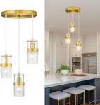 LMS 3-Light Pendant Light Fixtures, Brushed Gold Farmhouse Kitchen Island Light, Industrial Adjustable Hanging Pendant Lighting, Cluster Chandeliers, LMS-189