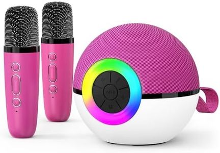goopow Mini Karaoke Machine Speaker for Kids Adults, Portable Bluetooth Microphone Song Toys with LED Light, Best Chritmas Birthday Festival Gift for 3 4 5 6 7 8+ Year Old Girls Boys (Hotpink-2MIC)