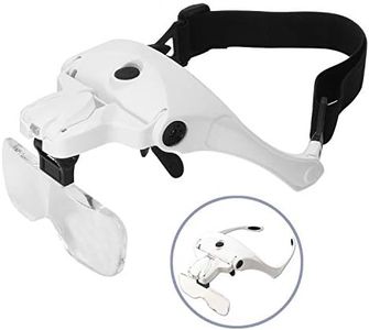 Bysameyee Rechargeable Lighted Head-Mounted Magnifier Visor, 5 Interchangeable Glasses with 2 LED Lights, Adjustable for Reading, Jewelry Work, Watch Repair