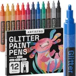 ARTISTRO 12 Glitter Paint Pens Sparkly and Shiny for Rock Painting, Stone, Ceramic, Glass, Wood, Fabric, Scrapbooking, DIY Craft Making, Coloring, Acrylic Glitter Markers, Medium Tip 3.0mm