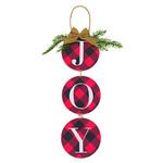 LaZimnInc Christmas Decoration JOY Wall Sign, Buffalo Check Plaid Wreath for Front Door Rustic Burlap Wooden Christmas Ornaments for Home Window Wall Farmhouse Indoor Outdoor