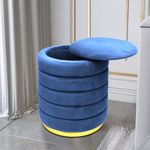 RIBAVARY Velvet Luxurious Round Ottoman Storage Box Dutch Velvet Pouffe Footstool, Footrest Vanity Stool with Lids for Bedroom Living Room Balcony Snack (with Storage, Royal Blue)