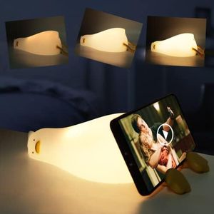 QKTYB Duck Lamp Lying Flat Duck Night Light, Kids Night Lamp with 3 Speed Adjustable Light, Smart Bedside Lamp with Flap Sensor, Silicone Rechargeable Night Warm Light with 30 Minutes Timer