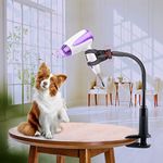 Rotatable Hair Dryer Stand Aluminum Alloy Hair Dryer Rack Hands- Hair Dryer Stand Aluminum Alloy Gooseneck Pet Dog Cat Grooming Table Hair Dryer Clip Holder with Clamp Mount