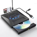 GR Deals External CD DVD Drive, Type-C Portable CD/DVD +/-RW Drive/DVD Player with SD Card Reader USB 3.0 USB C Hub ROM Burner Compatible with Laptop, Desktop, PC, Windows, Linu-x, OS Mak. (Black)