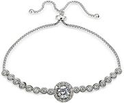 Hoops & Loops Sterling Silver Cubic Zirconia Halo Adjustable Pull String Bracelet