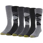 GOLDTOE Men's Campbell Argyle Crew Dress Socks (6 Pairs), Grey Marl/Black, Large