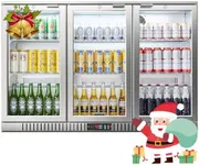BODEGACOOLER Back Bar Cooler With 3 Glass Doors,11.4 Cu.Ft Stainless Steel Commercial Back Bar Fridge with LED Lighting,Counter Height Bar Beverage Cooler for Beer,Soda Drinks,Wine