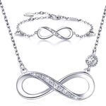 Billie Bijoux 925 Sterling Silver Necklace Bracelet One Sets Forever Love” Infinity Heart Love Jewelry Sets White Gold Plated Diamond Women Necklace Gift (A-silver)