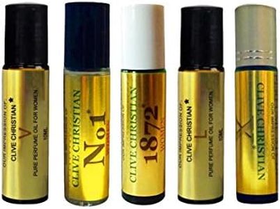 5 Piece 10ml Roll On Set of Clive IMPRESSION Perfume Oils for Women. Our VERSION Compatible with: No.1, X, 1872, L, V. Premium Fragrance Compatible to CC, 100% Pure, No Alcohol
