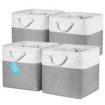 OrganiHaus 30x30 Cube Storage Bins Set of 4, Fabric Cube Baskets for Storage Shelves, Foldable Storage Cubes for Kallax Organizer Cube Bins w Rope Handles, Cubby Bins for Nursery Decor, Grey/White