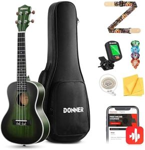 Donner Concert Ukulele Professional 23 Inch Mahogany Ukelele for Adult Beginner Ukele Bundle with Online Lesson Gig Bag Aquila String Pick Tuner Strap Cloth DUC-200G Green