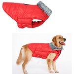 Sage Square Windproof Premium Fleece Collar Fur Dog Coat, Ultra Warm Waterproof, Thicker Fleece Jacket for Cold Weather (XLarge - 30 Inches, Red)