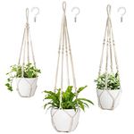 Mkouo Set of 3 Macrame Hanging Baskets, Plant Hangers, Indoor Plant Basket, Hanging Flower Pot Holder, Cotton Rope with Beads without Tassels, 73 cm/89 cm/109 cm