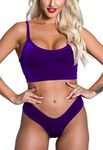 Xs and Os Women Velvet Tank Top Bra and Panty Lingerie Set (Purple, Medium)