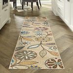 Maples Rugs Reggie Floral Runner Rug Non Skid Hallway Entry Carpet [Made in USA], Beige, 2' x 10'