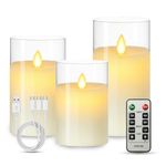 LTETTES Real Wax LED Glass Pillar Flameless Rechargeable Candles | Transparent Glass | USB Type-C Charging Cable | Remote Control Included | Home Decor & Gifting | Set of 3 (H-4",5",6" x D-3")